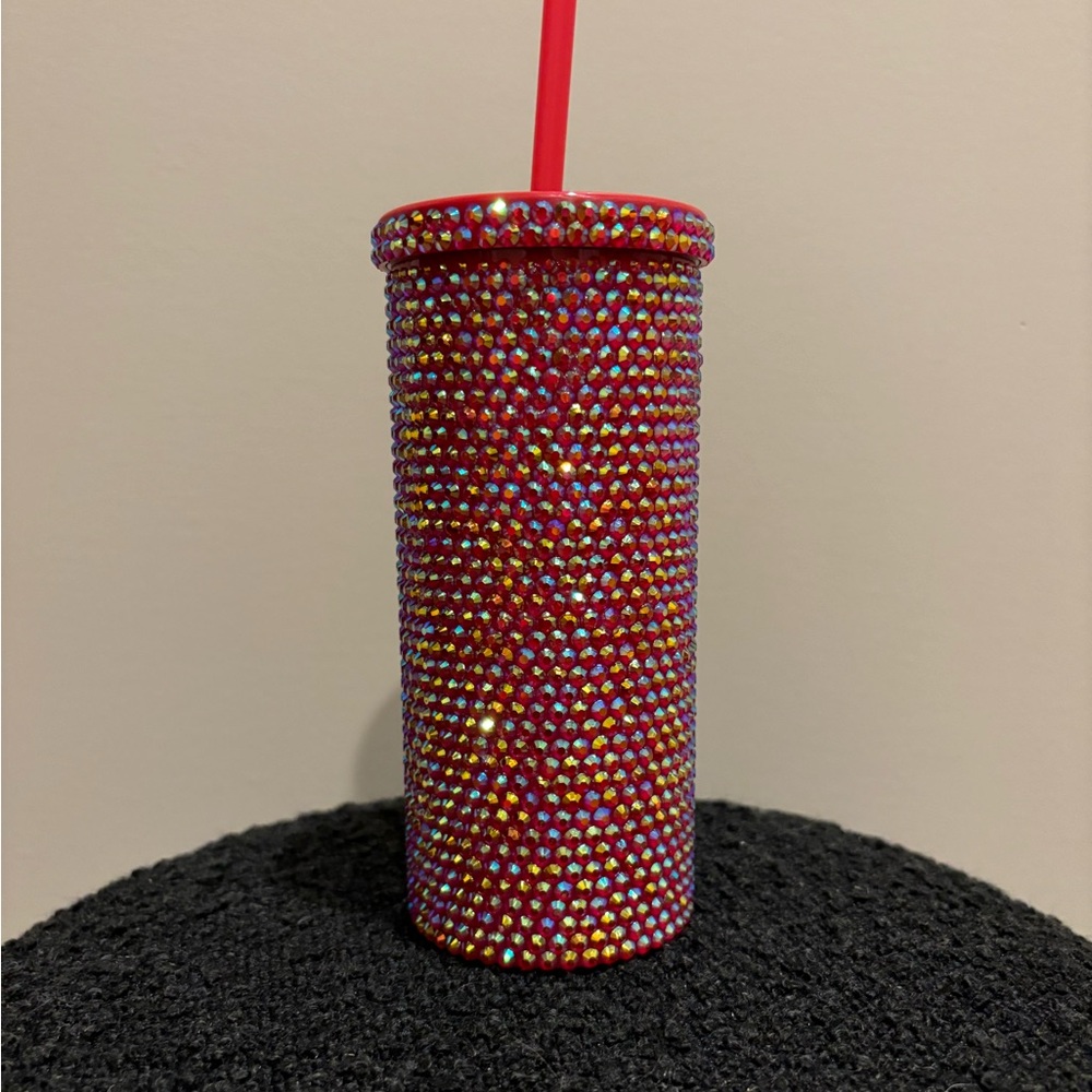 Handmade 20 ounce iridescent red rhinestone tumbler